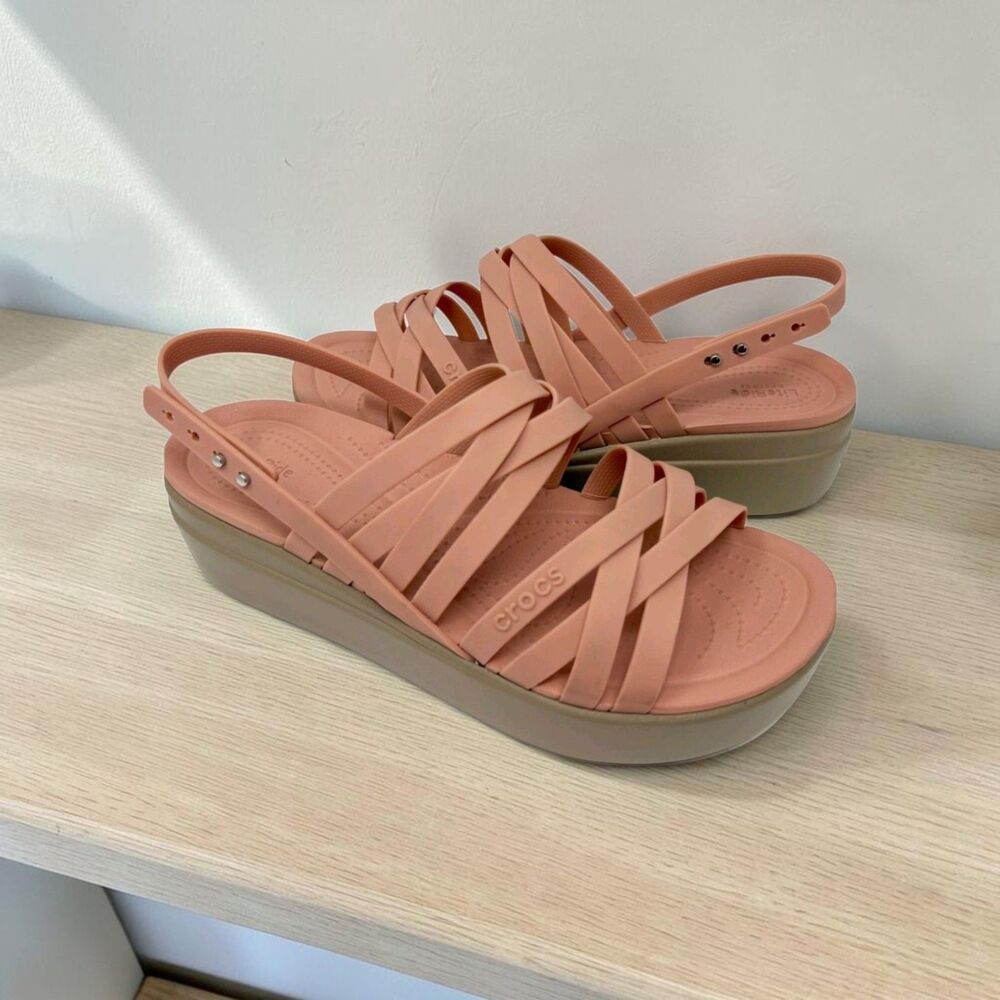 Crocs Literide Brooklyn Strappy Low Wedge Sandal Womens Size 7 Pale Blush